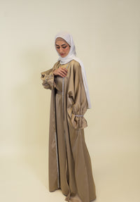 Jasmin Open Abaya Set With Inner Dress - Khaki