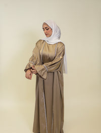 Jasmin Open Abaya Set With Inner Dress - Khaki