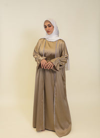 Jasmin Open Abaya Set With Inner Dress - Khaki