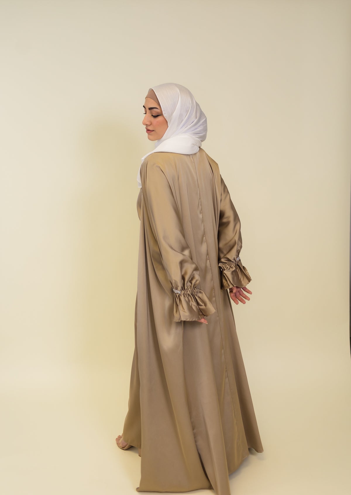 Jasmin Open Abaya Set With Inner Dress - Khaki