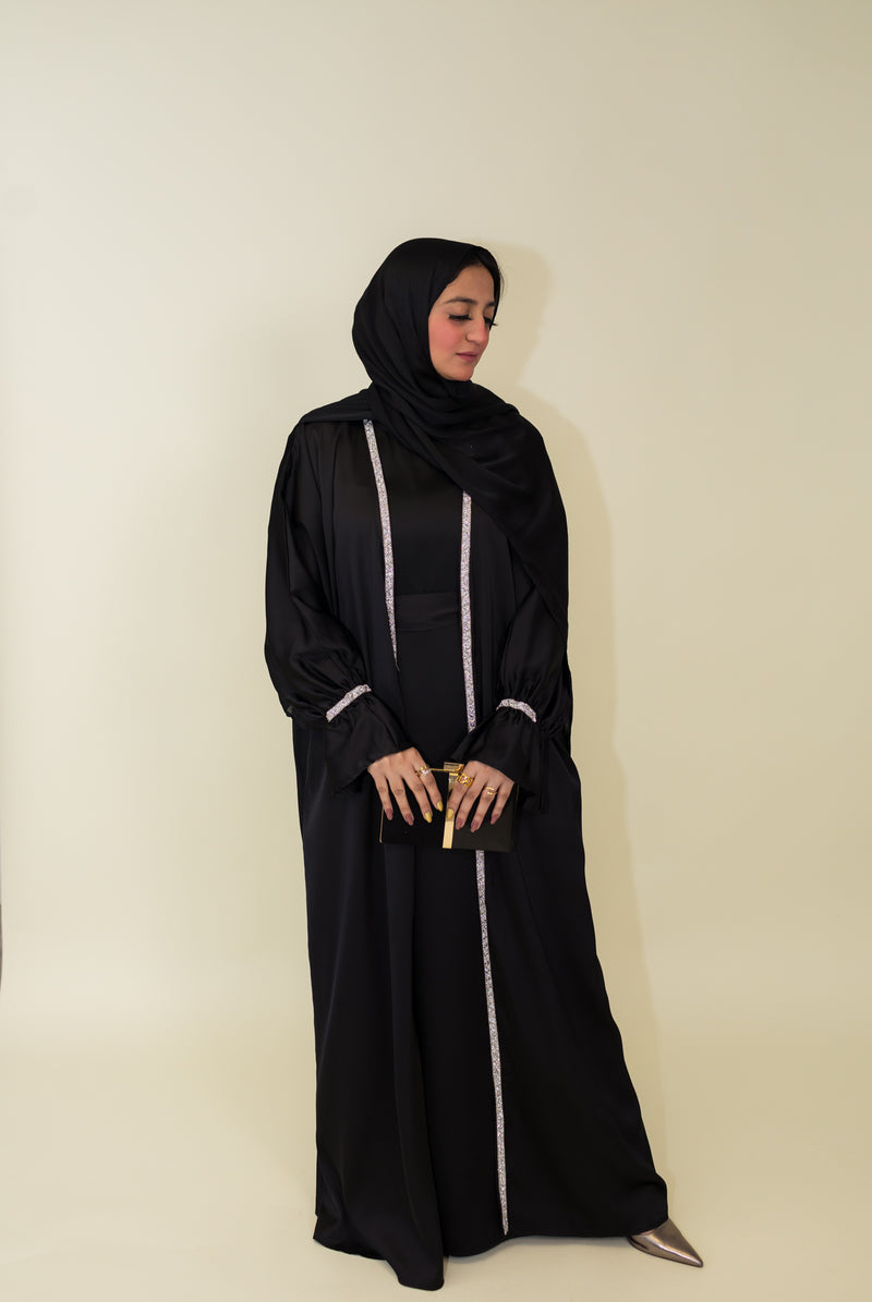 Jasmin Open Abaya Set With Inner Dress - Noir