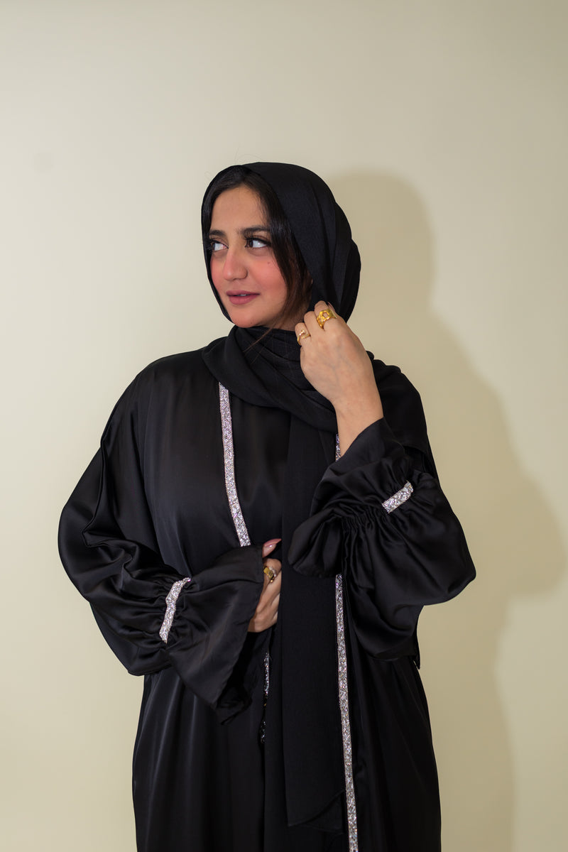 Jasmin Open Abaya Set With Inner Dress - Noir