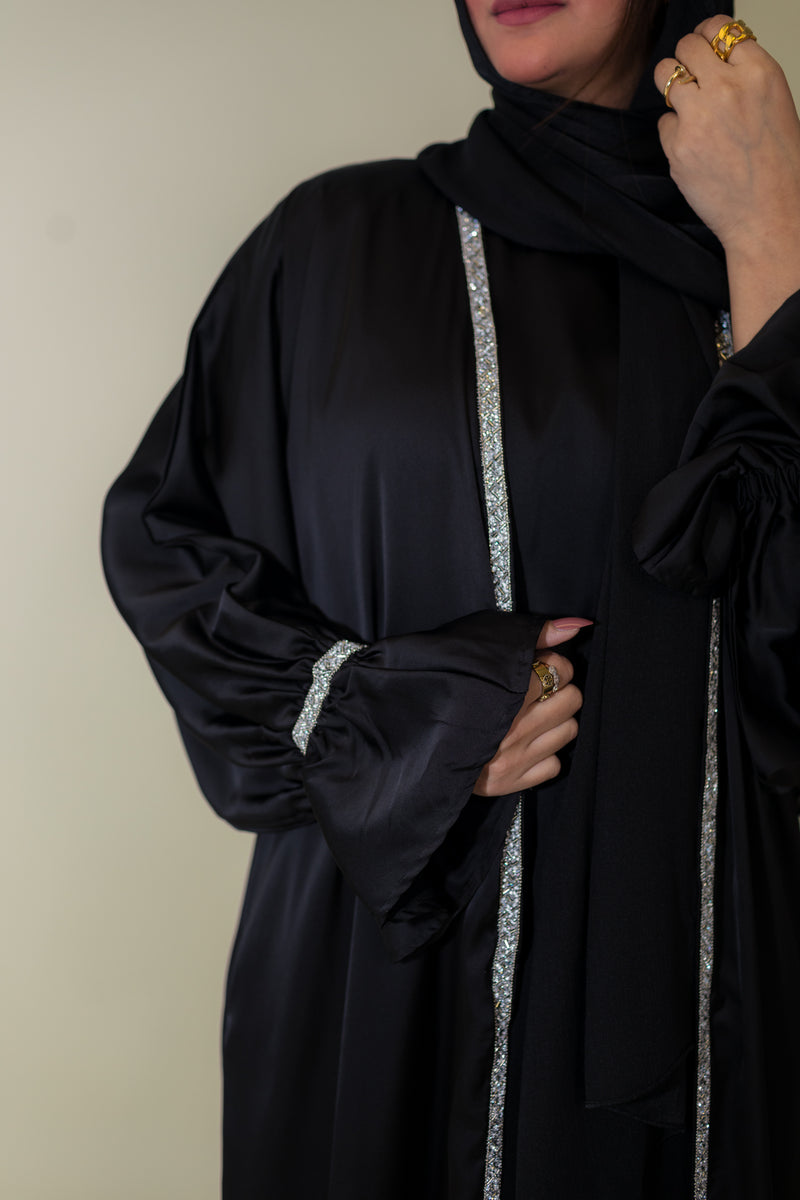 Jasmin Open Abaya Set With Inner Dress - Noir