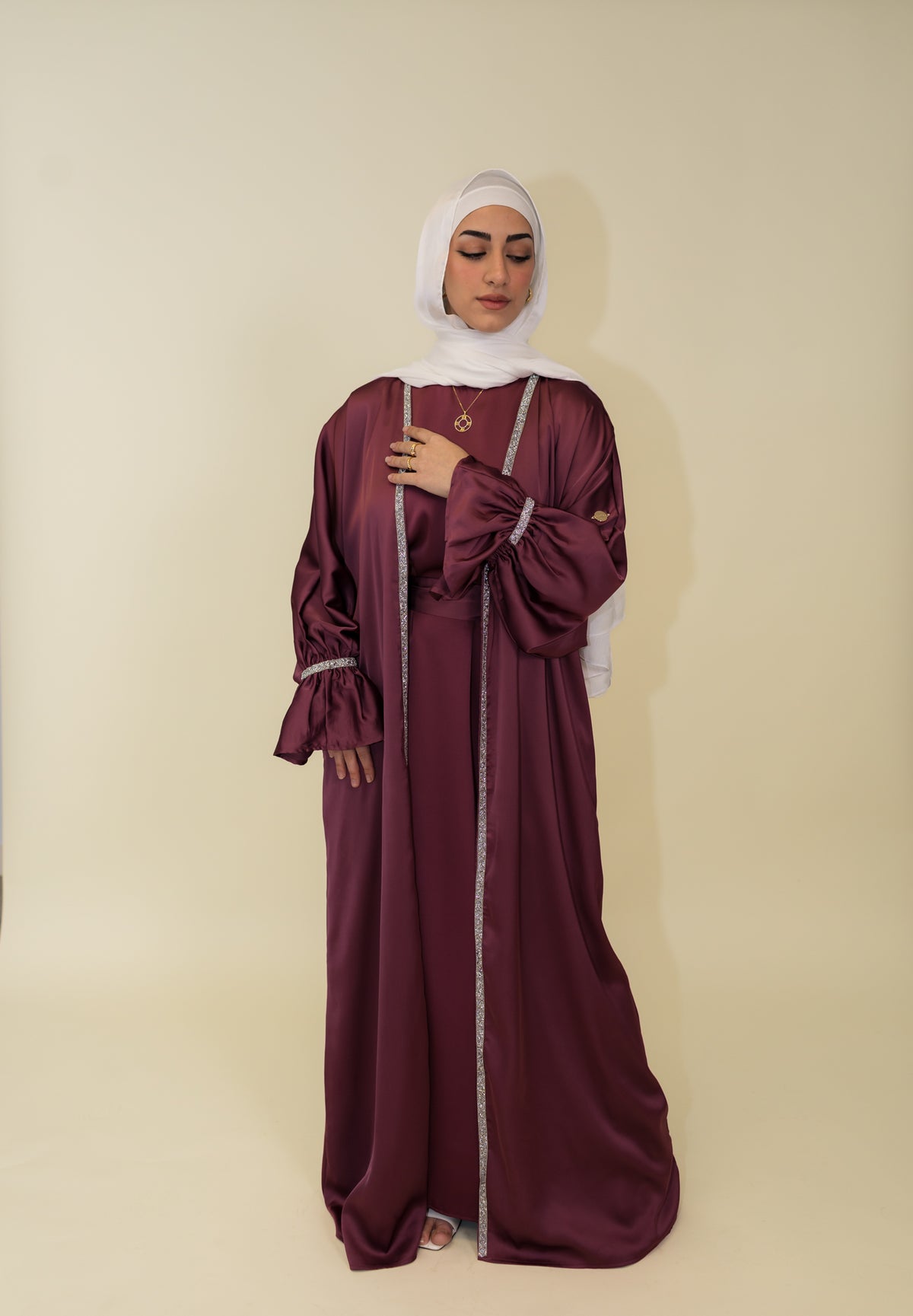 Jasmin Open Abaya Set With Inner Dress - Magenta