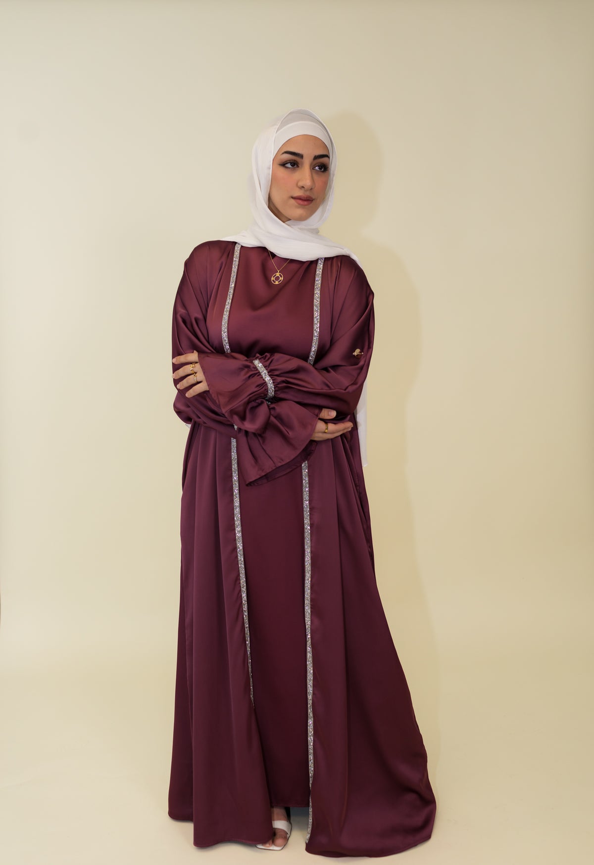 Jasmin Open Abaya Set With Inner Dress - Magenta