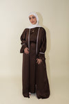 Jasmin Open Abaya Set With Inner Dress - Cocoa