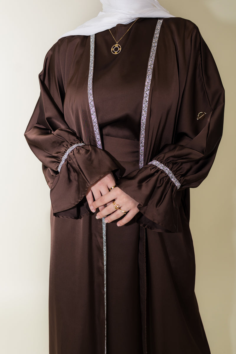 Jasmin Open Abaya Set With Inner Dress - Cocoa