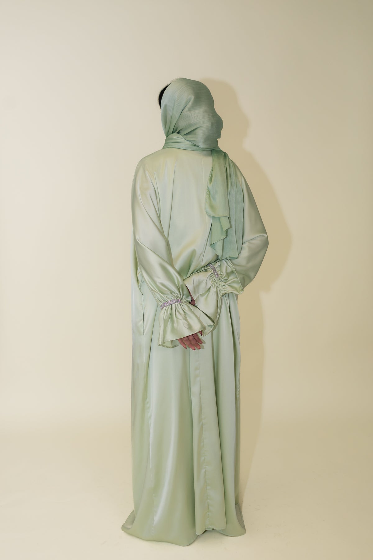 Jasmin Open Abaya Set With Inner Dress - Mint