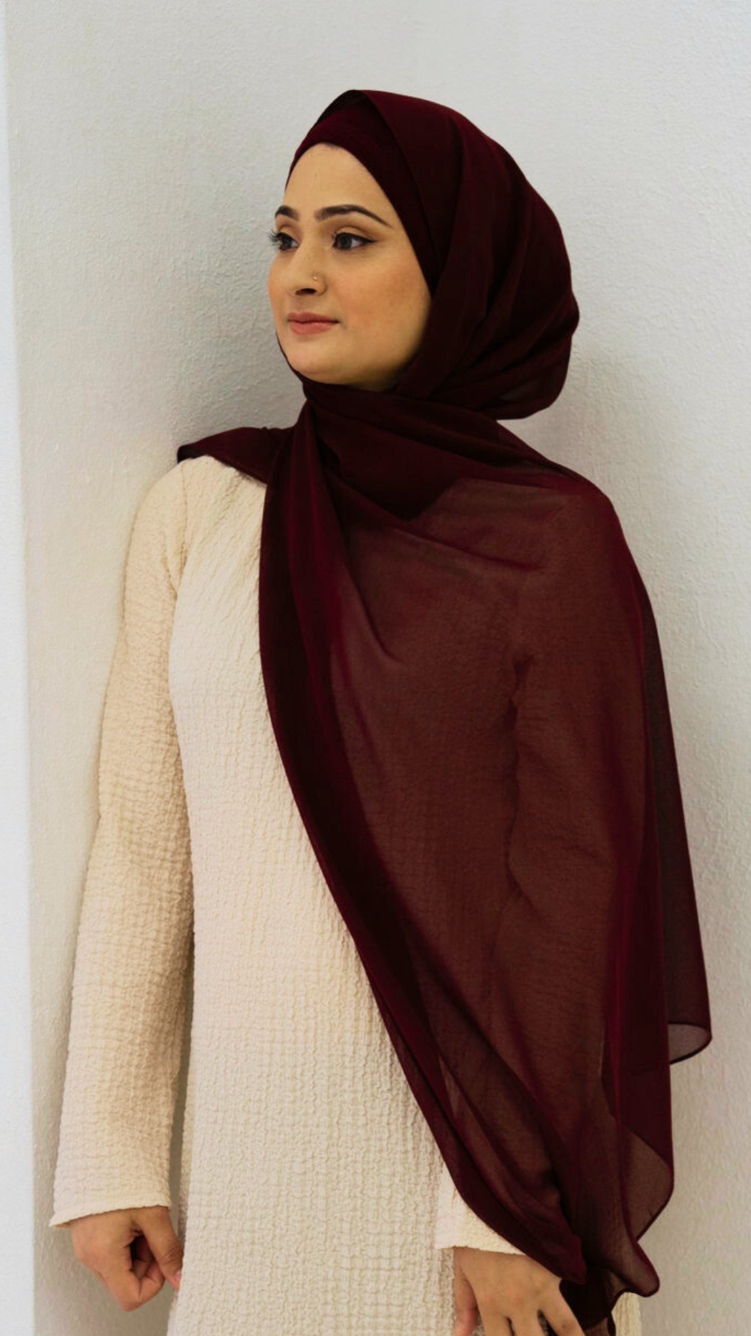 Chiffon Hijab Set With Matching Hijab Cap - maroon