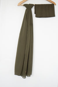 Chiffon Hijab Set With Matching Hijab Cap - olive green