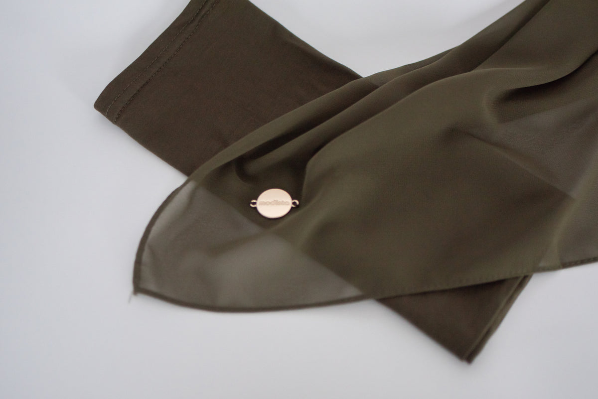 Chiffon Hijab Set With Matching Hijab Cap - olive green