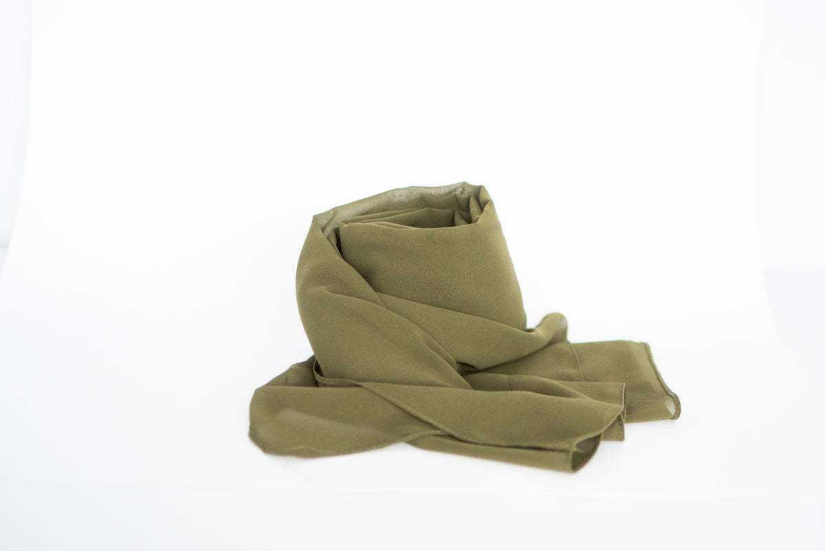 Chiffon Hijab Set With Matching Hijab Cap - olive green