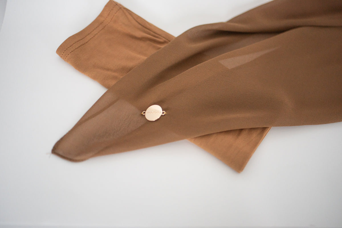 Chiffon Hijab Set With Matching Hijab Cap - brown