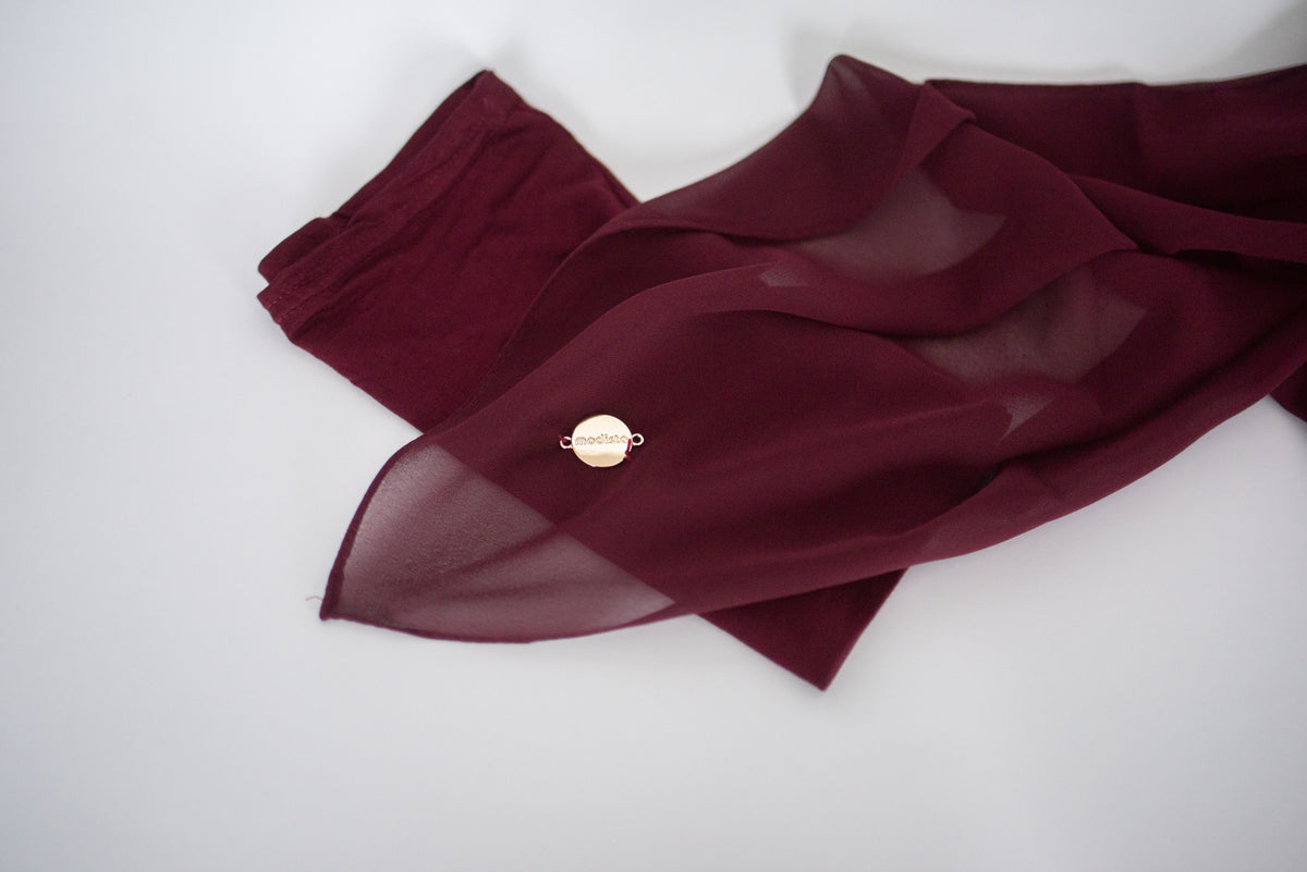 Chiffon Hijab Set With Matching Hijab Cap - maroon