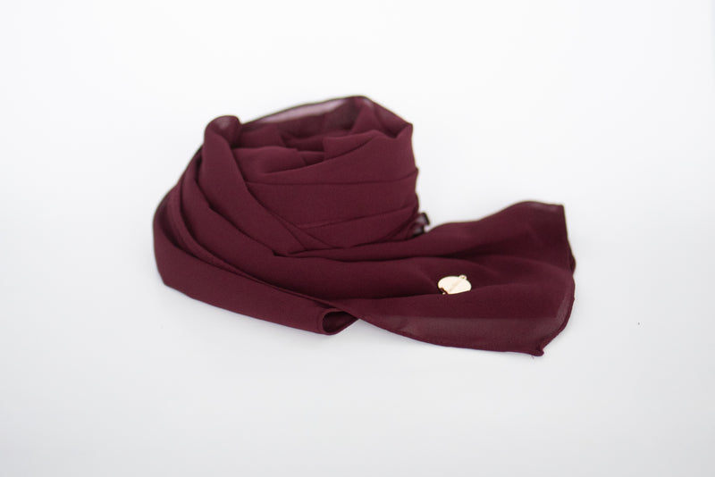 Chiffon Hijab Set With Matching Hijab Cap - maroon