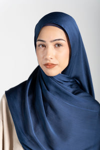 Satin Crinkle Hijab - Midnight Blue