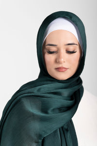 Satin Crinkle Hijab - Dark Green