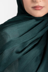 Satin Crinkle Hijab - Dark Green