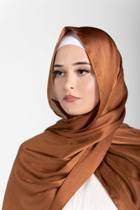 Satin Crinkle Hijab - Brown