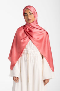 Satin Crinkle Hijab - Coral