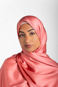 Satin Crinkle Hijab - Coral