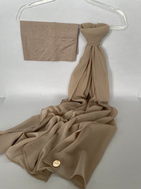 Chiffon Hijab Set With Matching Hijab Cap - Beige